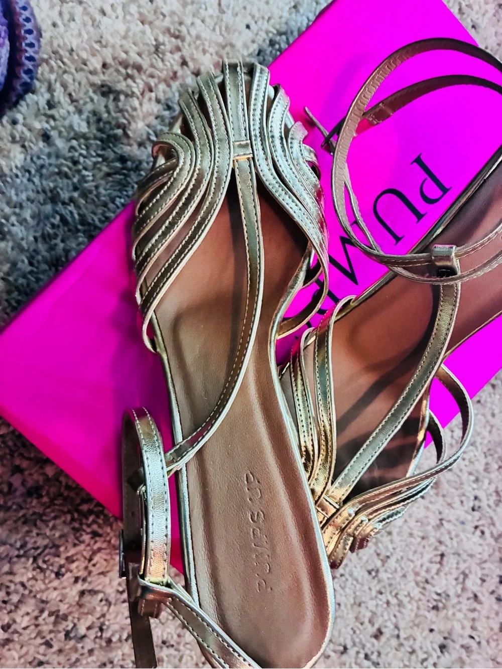 Source Unknown Gold Strappy Peep-Toe Slingback Heels